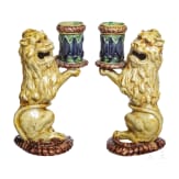 A pair of probably French Fayance lions as a candle holder, 19th century