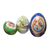 Three hand-painted porcelain eggs, Limoges, 20th century