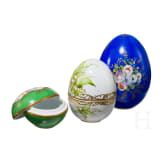 Three hand-painted porcelain eggs, Limoges, 20th century