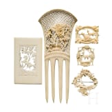 Four German ivory miniatures and a comb, Erbach, circa 1900