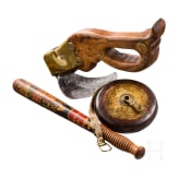A carpenter's adze, a baton and a tape measure