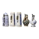 Two jars, two Siegburger Schnellen and a jug, 19th - 20th century
