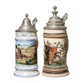 Two motif jugs with tin lids, 19th century