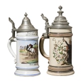 Two motif jugs with tin lids, 19th century