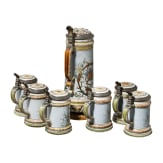 Mettlach historicism stoneware can with six jugs, last quarter of the 19th century