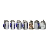 Seven beer mugs with tin lids, late 19th-20th century