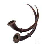A pair of Tibetan or Nepalese copper ritual horns, 19th century