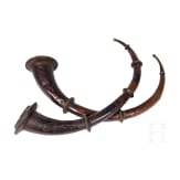 A pair of Tibetan or Nepalese copper ritual horns, 19th century