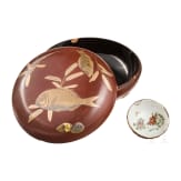 A round lacquer box and a porcelain tea bowl, Japan, Meiji-Period and China, respectively