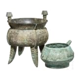 Two Chinese bronze vessels, collector's replicas, 19th/20th century