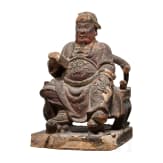 A Chinese carved and painted sculpture of a sitting scholar, 18th century