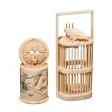 Two carved and engraved Chinese ivory cages for crickets, 19th century