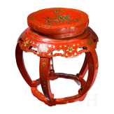 A Chinese painted stool with red lacquer decoration, 20th century