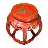A Chinese painted stool with red lacquer decoration, 20th century