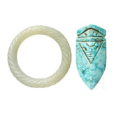 A jade collar and a turquoise cicada, China, 19th century