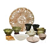 Eleven decorative Chinese objects including four jade bowls, 20th century
