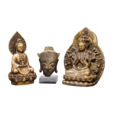 Two Buddhas and a stone head, Thailand/China, 18th/19th century