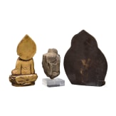 Two Buddhas and a stone head, Thailand/China, 18th/19th century