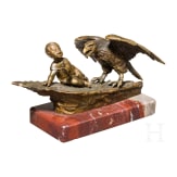 Ruffino Besserdich (1852 - ?) - a small bronze sculpture of a child with eagle