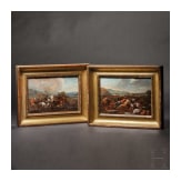 Two oil paintings of a cavalry skirmish, 18th century