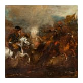 Two oil paintings of a cavalry skirmish, 18th century