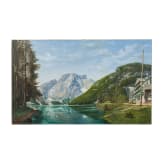Oil on canvas, "Swiss Mountain Lake"