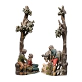 Two Tyrolean carvings with genre scenes as counterparts, circa 1800