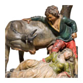 Two Tyrolean carvings with genre scenes as counterparts, circa 1800
