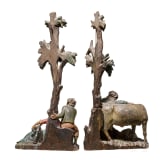 Two Tyrolean carvings with genre scenes as counterparts, circa 1800