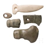 Five Central and South American stone tools, circa 3000 B.C. &ndash; 1000 A.D.