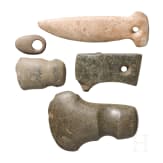Five Central and South American stone tools, circa 3000 B.C. &ndash; 1000 A.D.