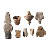 Seven small Central and South American figures and heads plus a clay pipe, circa 1st &ndash; 15th century