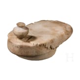 A Greek marble lid with a vine leaf and inscription, 5th - 4th century B.C.