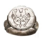 A southeastern European late Byzantine silver ring of a nobleman, 13th - 14th century