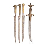Drei Flyssa-Messer und ein Tulwar-Messer, Marokko bzw. Indien, 19. Jhdt.
