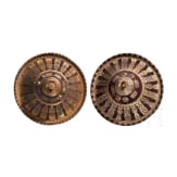 Zwei Schilde mit vergoldeten Bronzebeschl&auml;gen, &Auml;thiopien, Amhara, 1. H&auml;lfte 20. Jhdt.