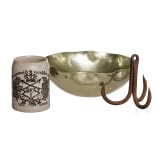 A beer mug "War Christmas 1915 Arras", a bowl "Zeppelin", a grappling hook