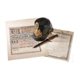 A Bavarian shako M 1895 for J&auml;ger, a dagger and three documents