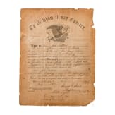American Civil War cap (copy), one certificate and four old dollar bills
