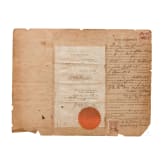 American Civil War cap (copy), one certificate and four old dollar bills
