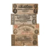 American Civil War cap (copy), one certificate and four old dollar bills