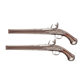 A pair of German over-and-under flintlock pistols, circa 1690/1700