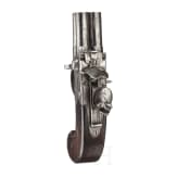 An English four-barreled box-lock pistol, circa 1800