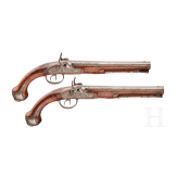 A pair of double-barreled percussion pistols with profuse chiselling, G. A. Moritz in Zella St. Blasii, circa 1820/30