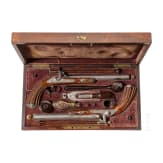 A pair of cased percussion pistols, Li&egrave;ge, circa 1850