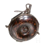 A turned wooden powder flask, German, ca. 1620
