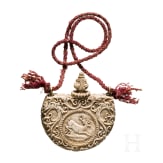 A German carved powder flask made of ivory, 19th century
