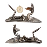 A pair of flintlock mechanisms by Benajmin Griffith for an over-and-under pistols, London, circa 1760