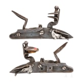 A pair of flintlock mechanisms by Benajmin Griffith for an over-and-under pistols, London, circa 1760