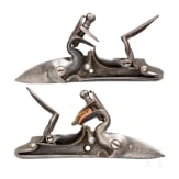 A pair of flintlock mechanisms by Benajmin Griffith for an over-and-under pistols, London, circa 1760
